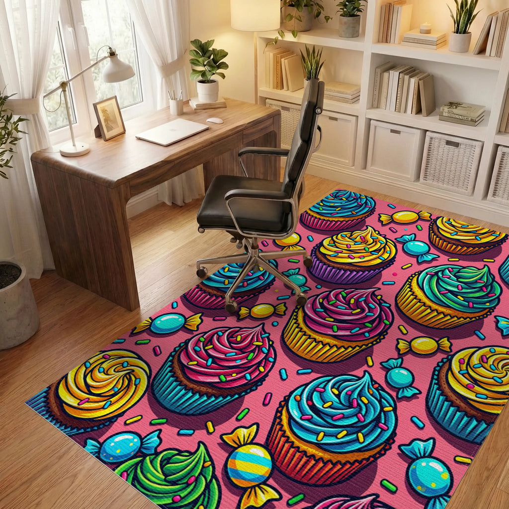 Vibrant Cupcake Sprinkle Candy Toss Rug Office View
