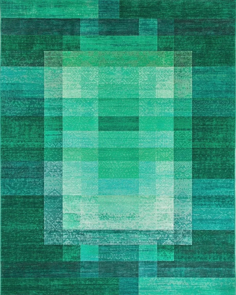 Vibrant Emerald Pixelated Geometric Block Rug - Cutout View