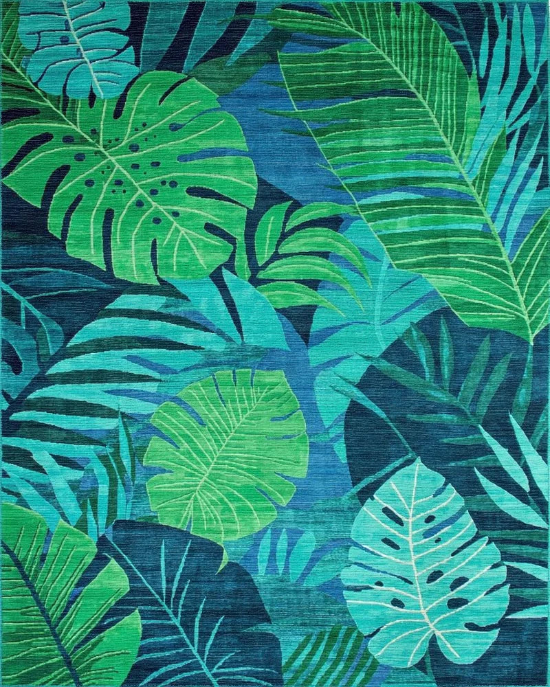 Vibrant Emerald Tropical Lush Foliage Rug - Cutout View