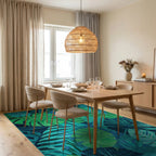 Vibrant Emerald Tropical Lush Foliage Rug - Dining Room View