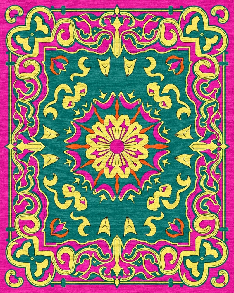 Vibrant Floral Medallion Graphic Design Rug - Cutout View