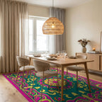 Vibrant Floral Medallion Graphic Design Rug Dining Room View