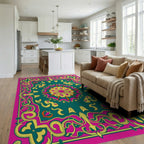 Vibrant Floral Medallion Graphic Design Rug Living Room View