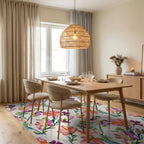 Vibrant Floral Silhouette Abstract Rug Dining Room View