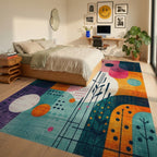 Vibrant Geometric Abstract Multi Color Art Rug Bedroom View
