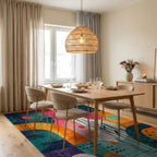 Vibrant Geometric Abstract Multi Color Art Rug Dining Room View