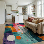 Vibrant Geometric Abstract Multi Color Art Rug Living Room View