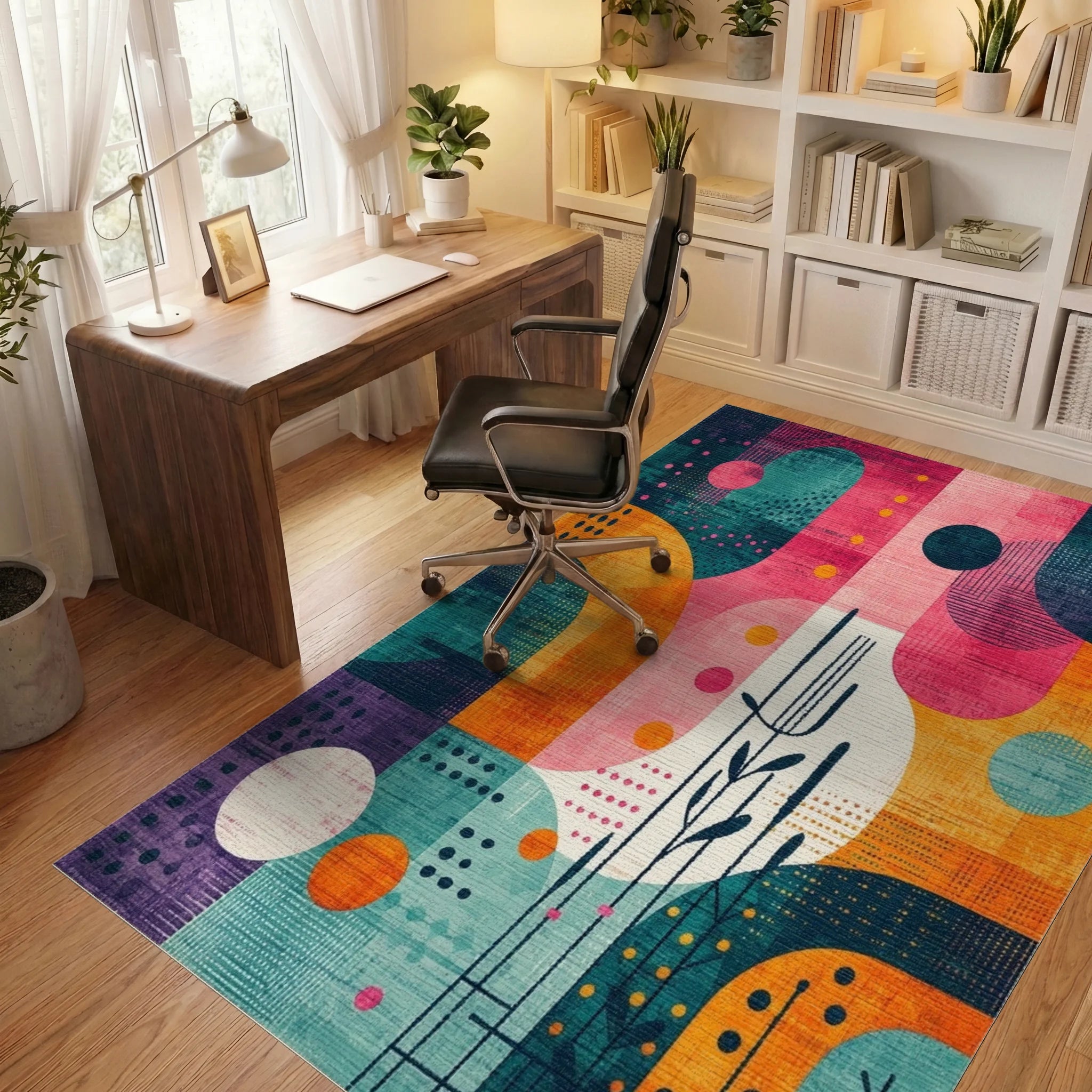 Vibrant Geometric Abstract Multi Color Art Rug Office View
