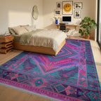Vibrant Geometric Diamond Medallion Rug - Bedroom View