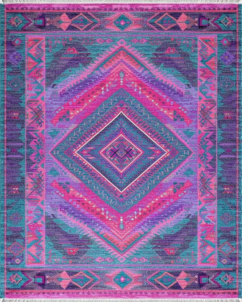 Vibrant Geometric Diamond Medallion Rug - Cutout View