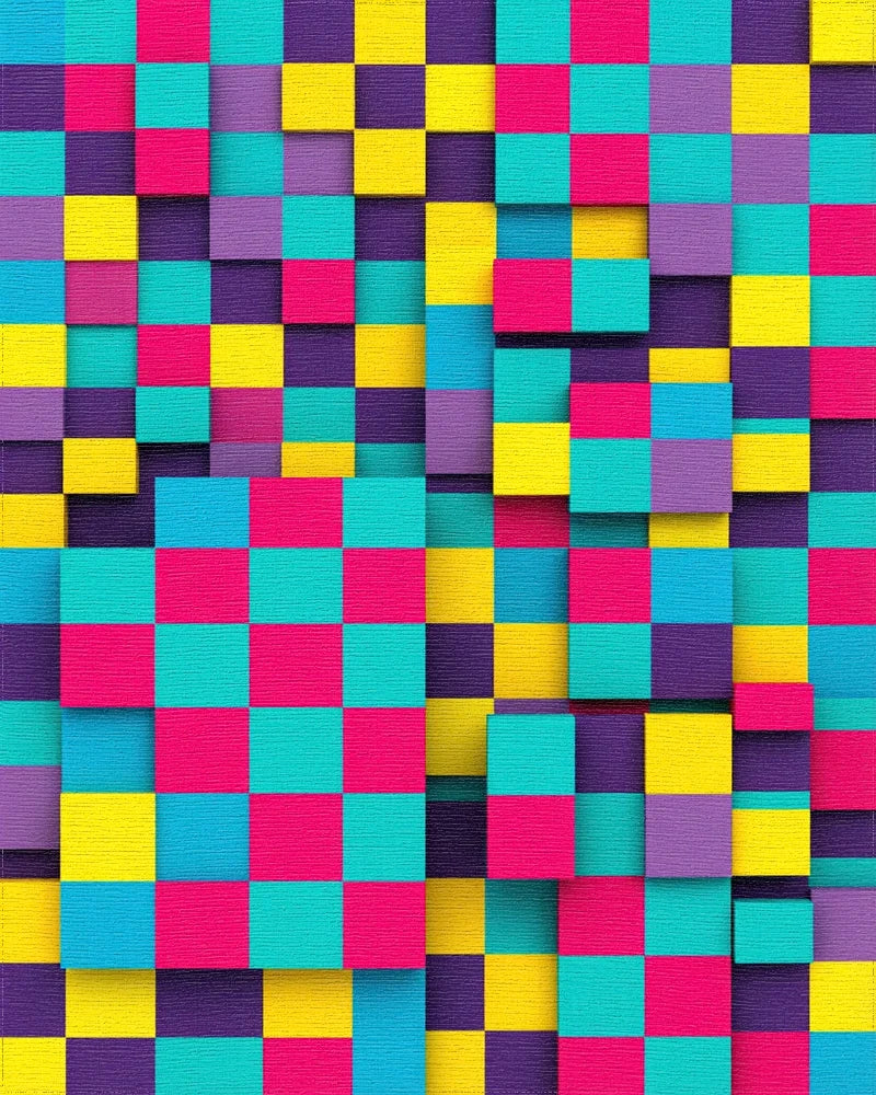 Vibrant Geometric Pixel Block Mosaic Rug - Cutout View