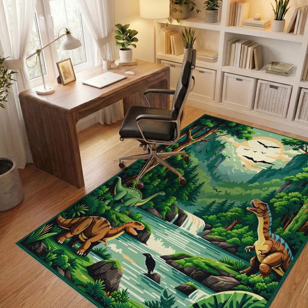 Vibrant Green Dinosaur Valley Rug - Office View