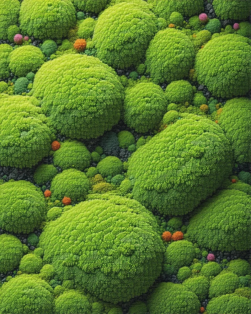 Vibrant Green Organic Broccoli Forest Rug - Cutout View