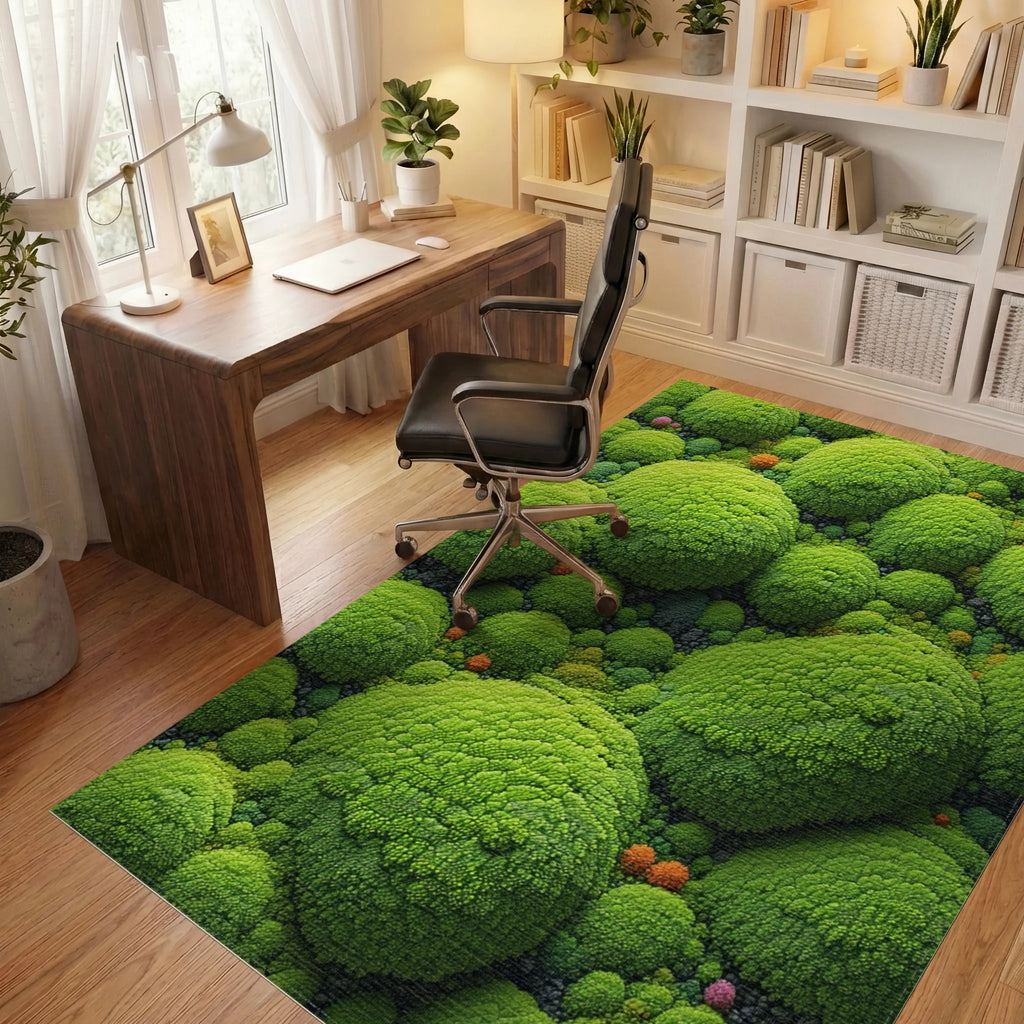 Vibrant Green Organic Broccoli Forest Rug - Office View