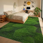 Vibrant Green Textured Moss Landscape Rug - Bedroom View