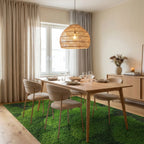 Vibrant Green Textured Moss Landscape Rug - Dining Room View