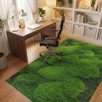 Vibrant Green Textured Moss Landscape Rug - Office View