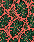 Vibrant Green Tropical Leaf Collage Rug - Cutout View