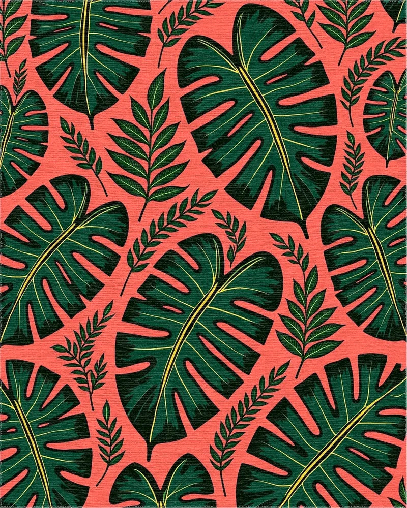 Vibrant Green Tropical Leaf Collage Rug - Cutout View