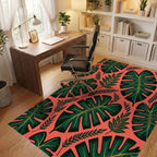 Vibrant Green Tropical Leaf Collage Rug Office View