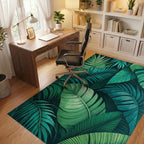 Vibrant Green Tropical Leaves Rug - Office View