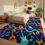 Vibrant Guitars Music Notes Waves Rug Bedroom View