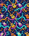 Vibrant Guitars Music Notes Waves Rug - Cutout View