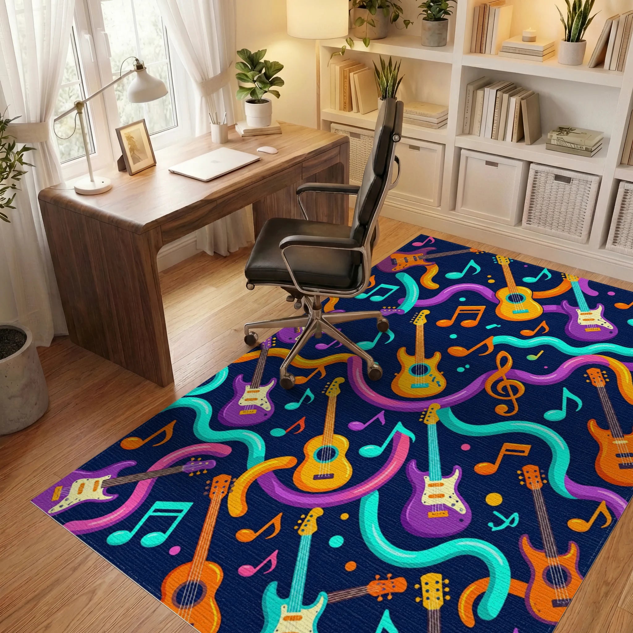 Vibrant Guitars Music Notes Waves Rug Office View
