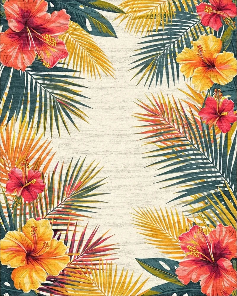 Vibrant Hibiscus Palm Tropical Rug - Cutout View