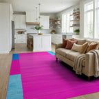 Vibrant Hot Pink Geometric Blocks Rug - Living Room View
