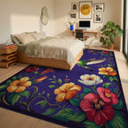 Vibrant Hummingbird Floral Vines Rug - Bedroom View