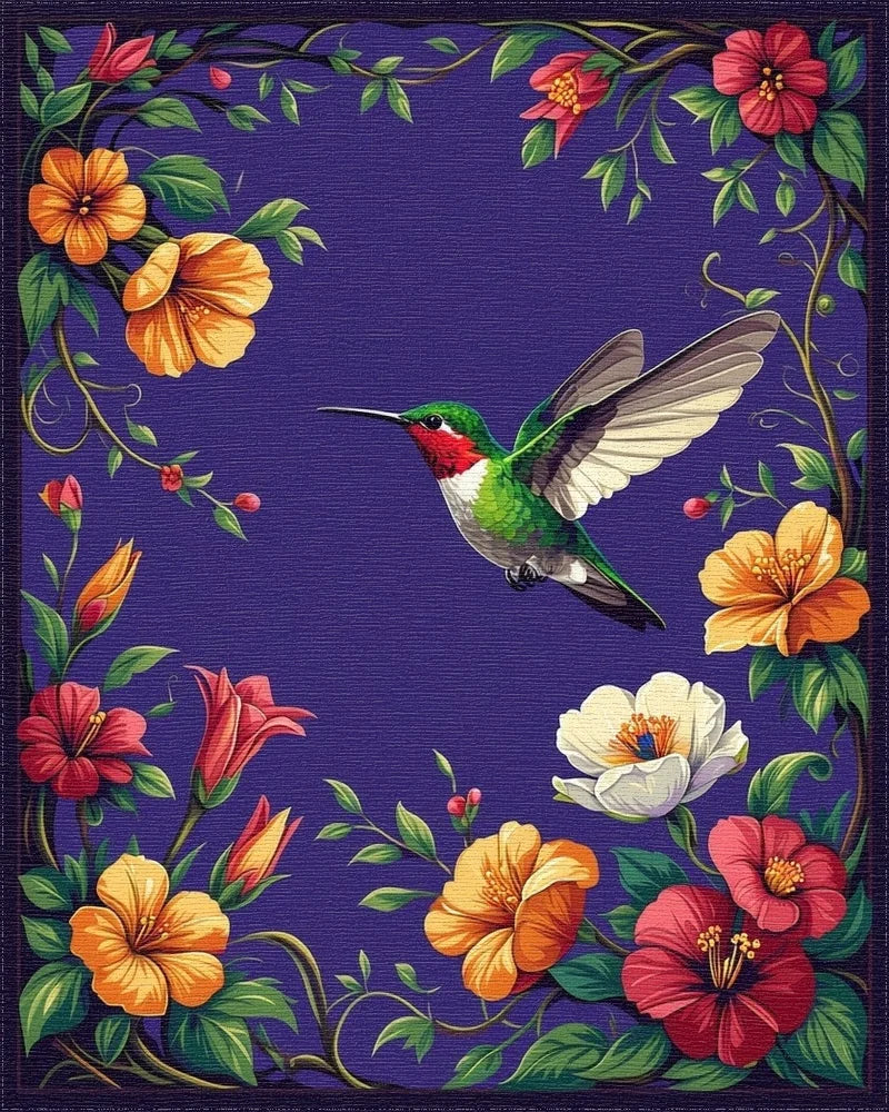 Vibrant Hummingbird Floral Vines Rug - Cutout View
