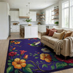 Vibrant Hummingbird Floral Vines Rug - Living Room View