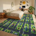 Vibrant Isometric City Grid Rug - Bedroom View