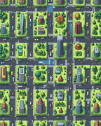 Vibrant Isometric City Grid Rug - Cutout View