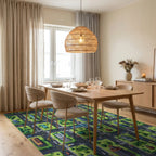 Vibrant Isometric City Grid Rug - Dining Room View