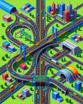 Vibrant Isometric City Highway Junction Rug - Cutout View