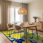 Vibrant Lemon Floral Pattern Rug Dining Room View