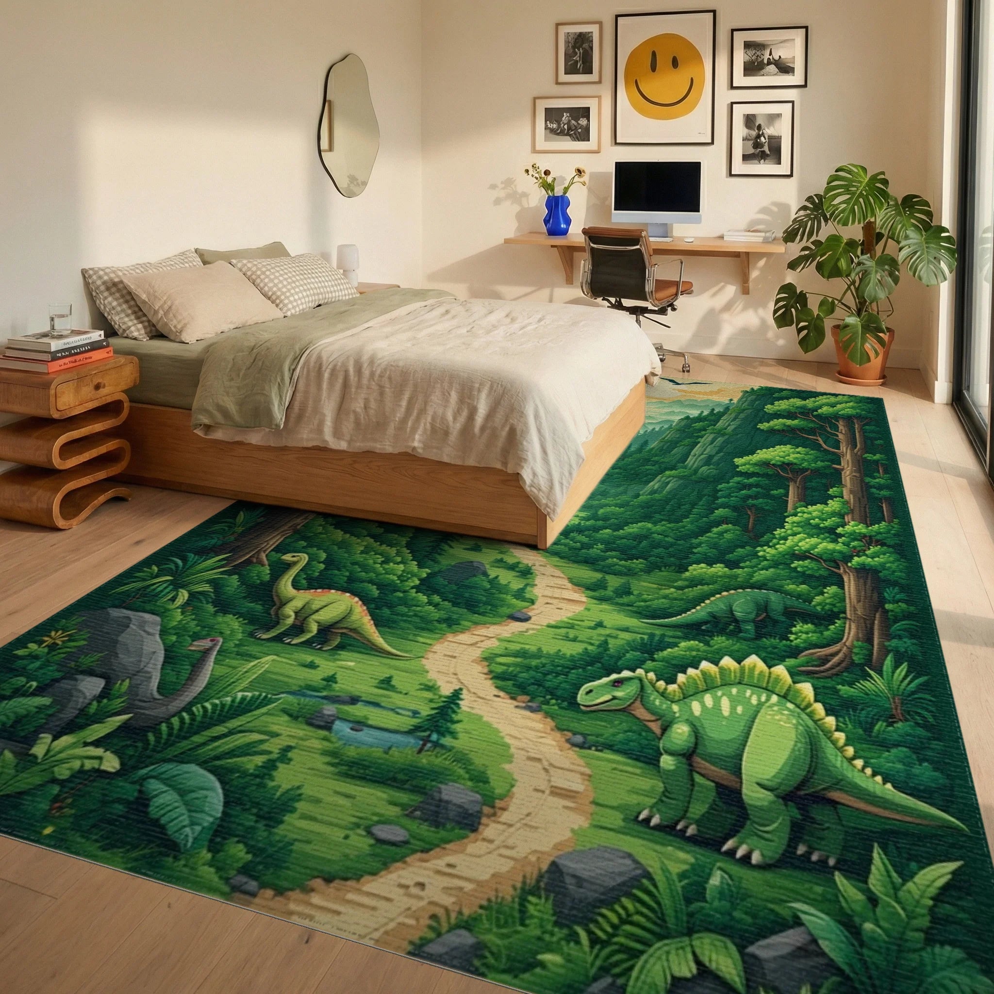Vibrant Lush Dino Valley Rug - Bedroom View