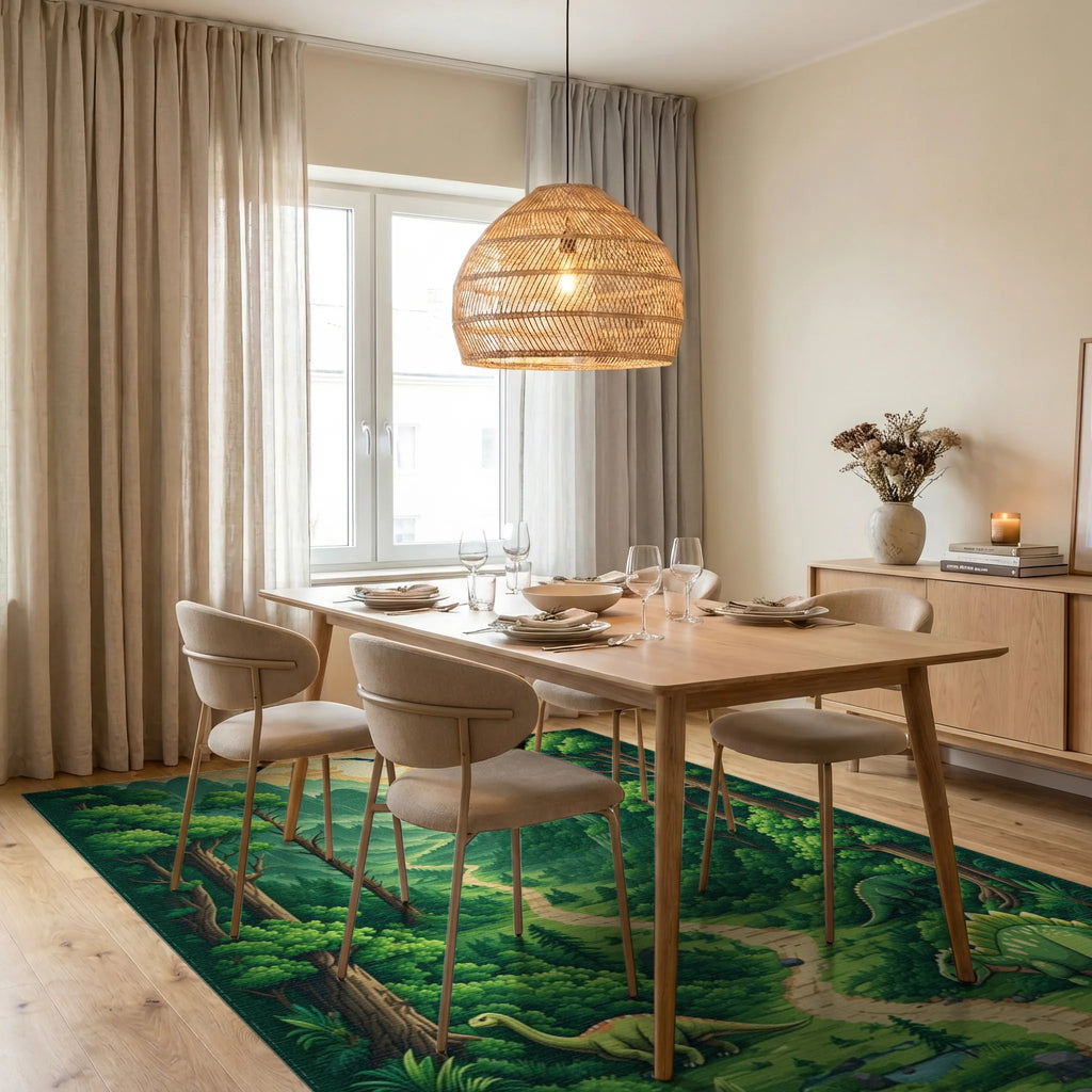 Vibrant Lush Dino Valley Rug - Dining Room View