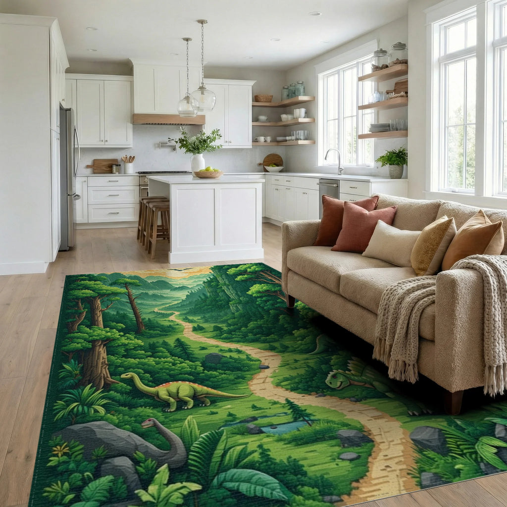 Vibrant Lush Dino Valley Rug - Living Room View