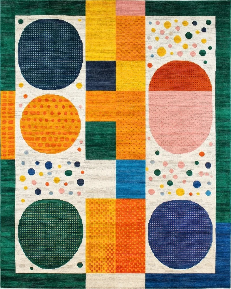 Vibrant Multicolor Geometric Abstract Shapes Rug - Cutout View