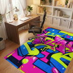 Vibrant Neon Graffiti Burst Rug - Office View