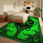 Vibrant Neon Kraken Tentacle Swirl Rug - Bedroom View