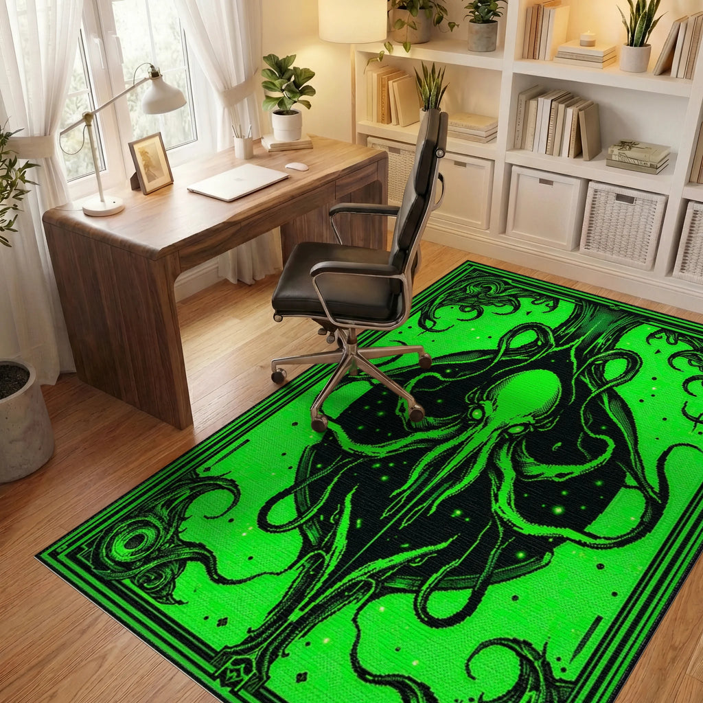 Vibrant Neon Kraken Tentacle Swirl Rug - Office View