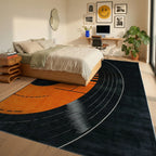 Vibrant Orange Black Vinyl Record Rug - Bedroom View