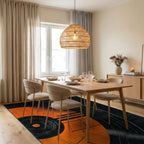Vibrant Orange Black Vinyl Record Rug - Dining Room View