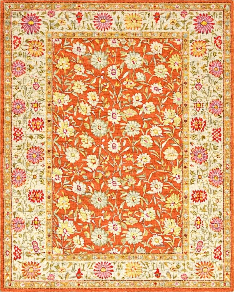 Vibrant Orange Floral Garden Rug - Cutout View