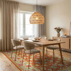 Vibrant Orange Floral Garden Rug - Dining Room View