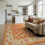 Vibrant Orange Floral Garden Rug - Living Room View